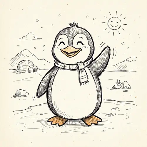 Cheerful Penguin Pen Drawing – Simple Art