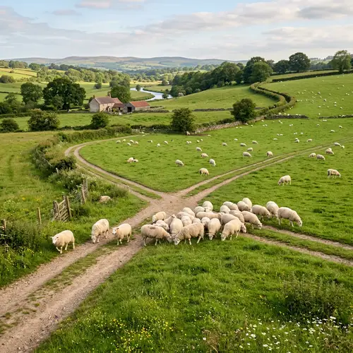 Tranquil Pastoral Landscape with Grazing Sheep