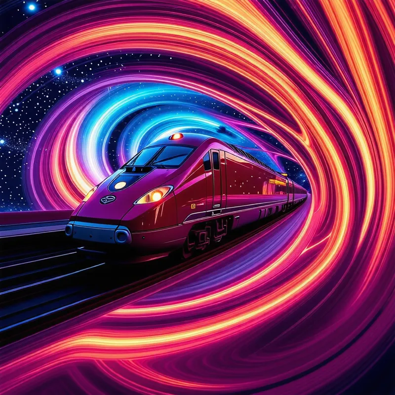 Dynamic Train in Cosmic Colors - Sci-Fi Artwork by 梵·高