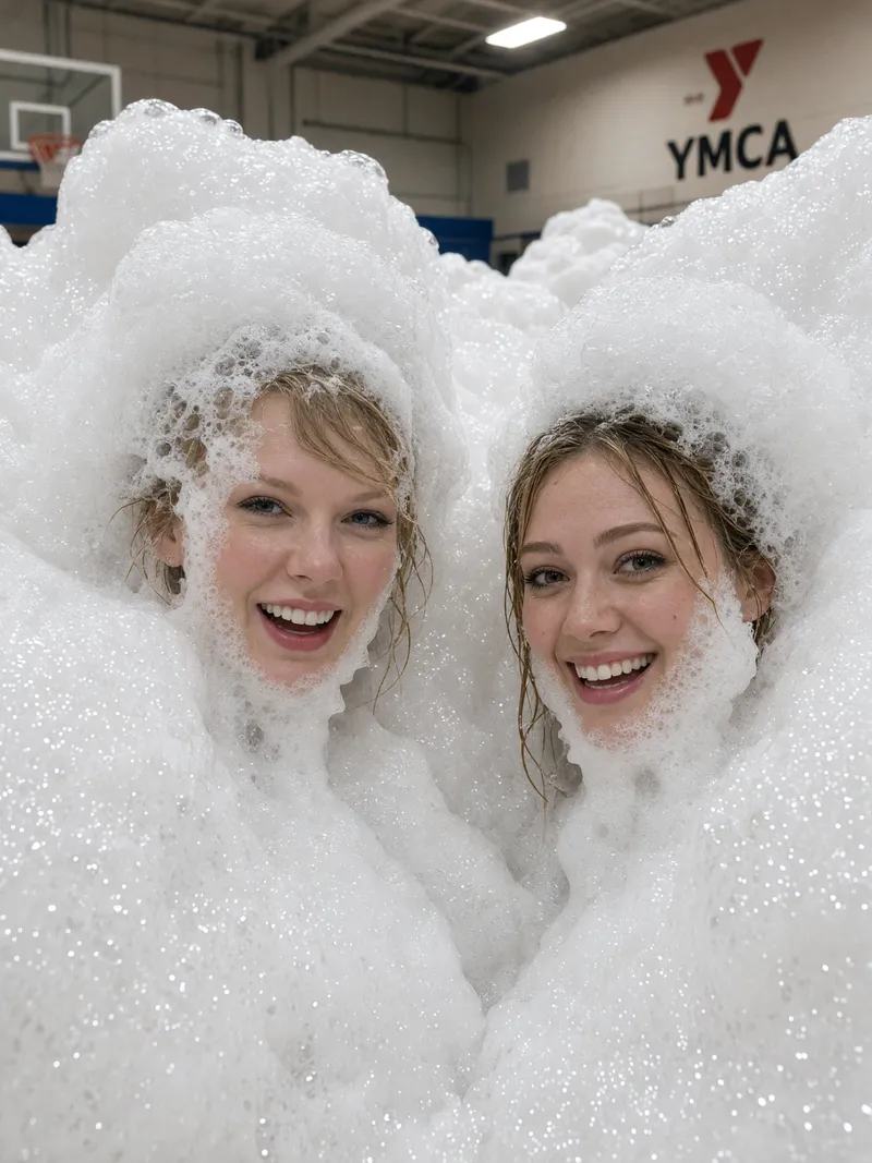 Taylor Swift & Hilary Duff's Fun Foam Party Photoshoot Taylor Swift & Hilary Duff's Fun Foam Party Photoshoot