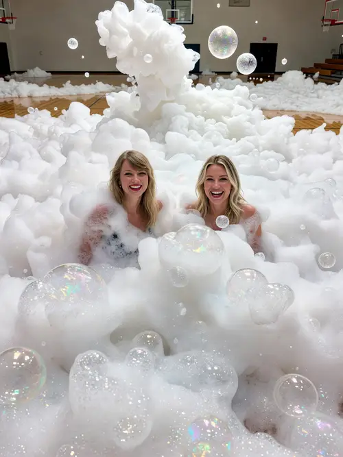 Taylor Swift & Hilary Duff's Epic Foam Party Photoshoot