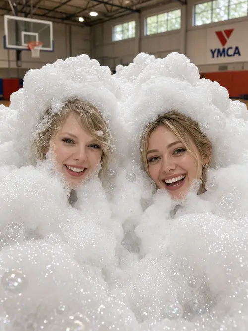 Taylor Swift & Hilary Duff's Fun Foam Party Photoshoot