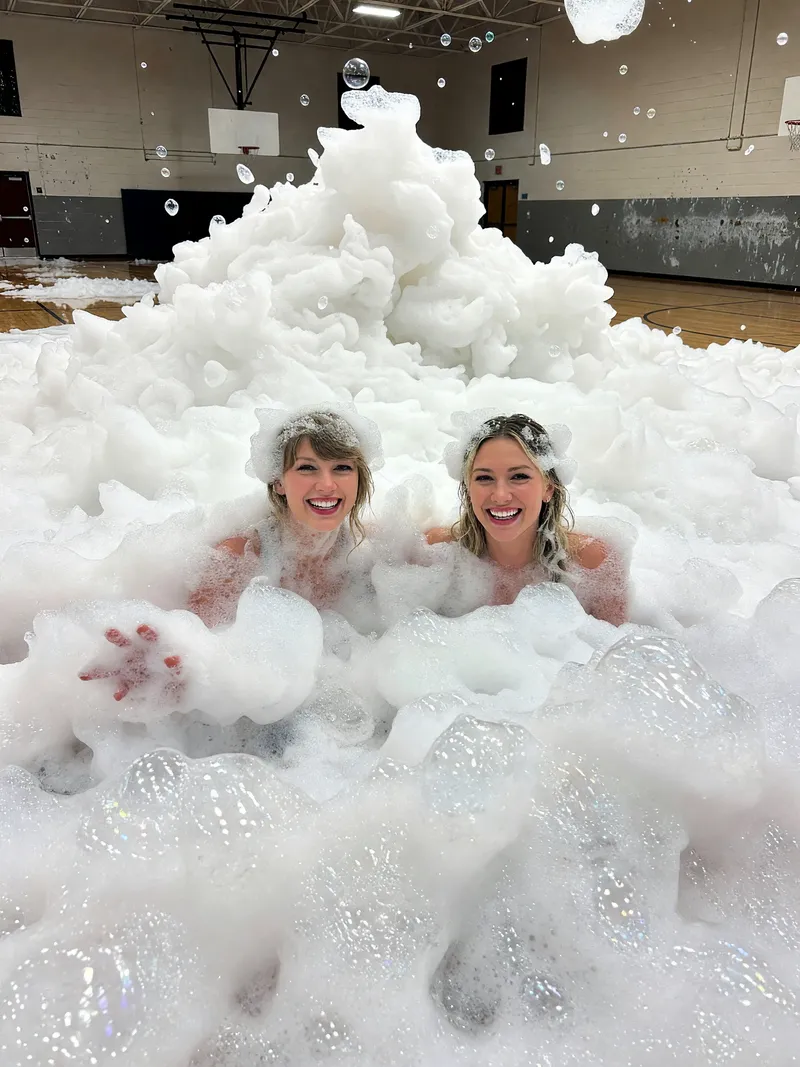 Taylor Swift & Hilary Duff at Epic Foam Party Shoot Taylor Swift & Hilary Duff at Epic Foam Party Shoot