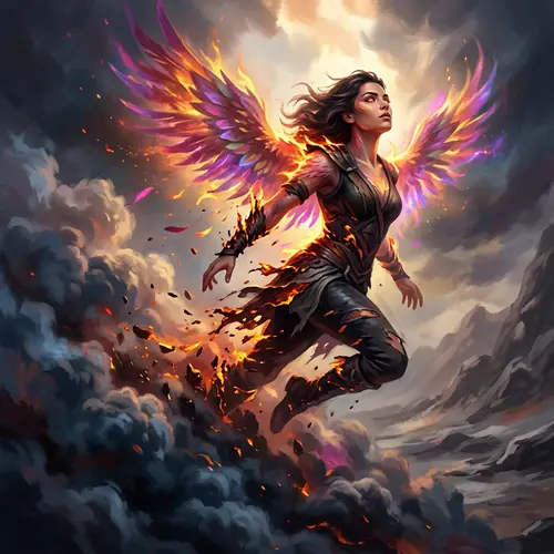 Woman Transformation in Vibrant Colors | Phoenix-Inspired Art