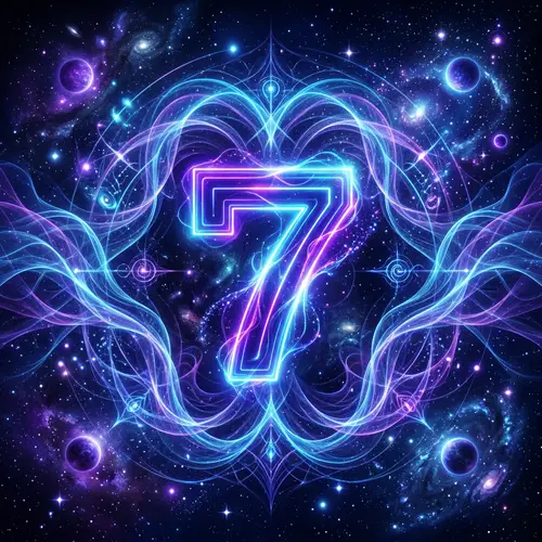Abstract Concept: Neon '7' surrounded by Ethereal Energy Waves