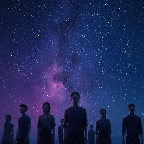 Colorful Night Sky with Blind Individuals