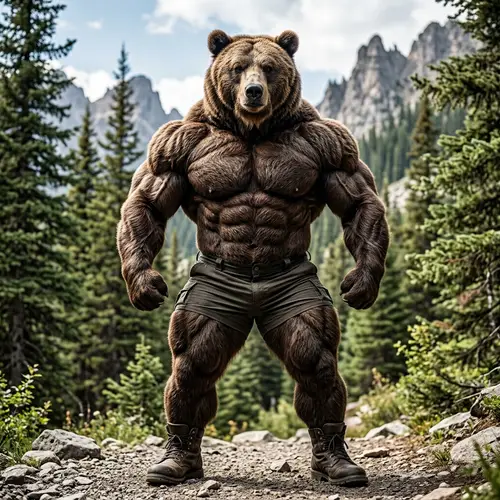 Muscular Humanoid Grizzly Bear - Full Body Image