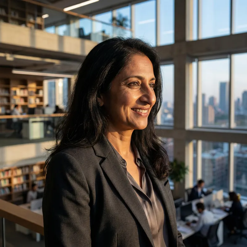 Detailed Indian Woman Portrait with Long Hair and Professional Smile