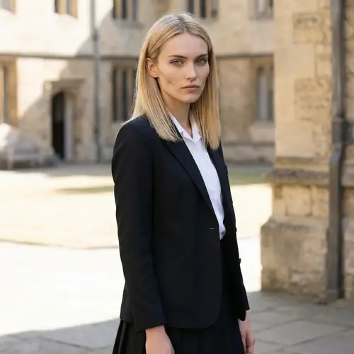 Blonde Medium Straight Hair, Green Eyes, School Uniform | Unique Facial Structure