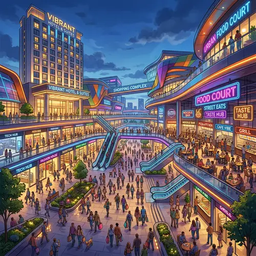 Vibrant Shopping Complex with Food Court & Hotel
