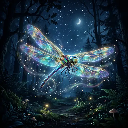 Glowing Dragonfly in Majestic Forest | Tranquil Nature Ballet