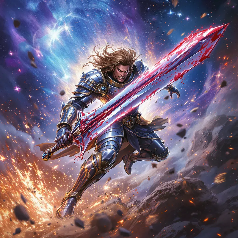 Epic Knight in Cosmic Fantasy Art
