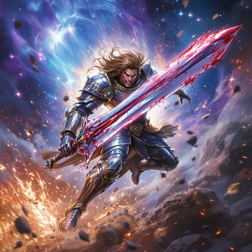 Epic Knight in Cosmic Fantasy Art