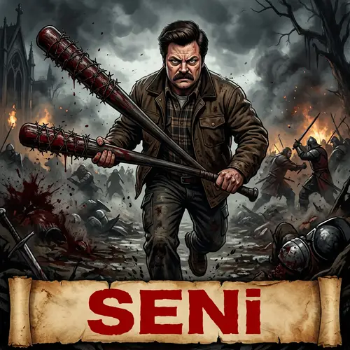 Furious Ron Swanson in Fantasy Horror Battle Scene