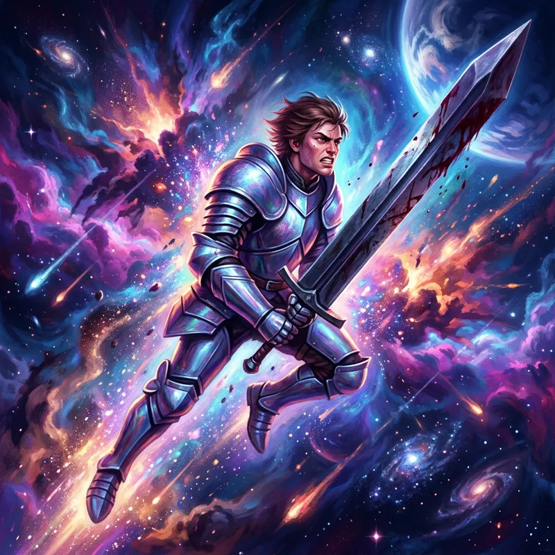 Epic Knight in Cosmic Fantasy Art
