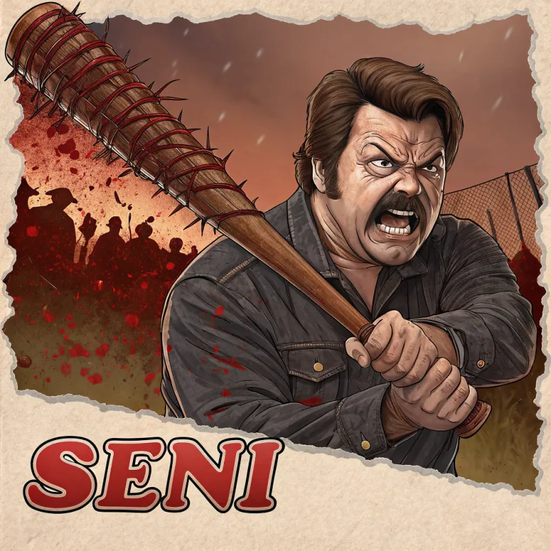 Furious Ron Swanson in Fantasy Horror Battle Scene