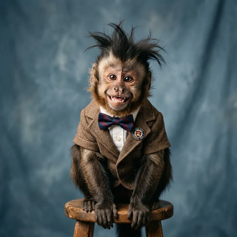 Playful Monkey with Mischievous Twinkle | Yearbook Photo Setting