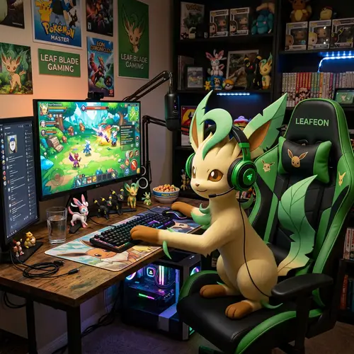 Leafeon Gaming Setup: Desk & Gear