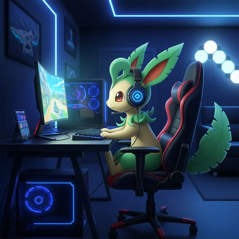 Leafeon Gaming Setup: Desk & Gear