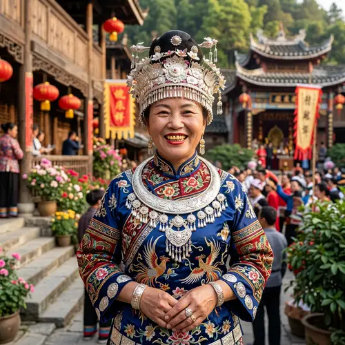 East Asian Woman in Cultural Attire with Radiant Smile