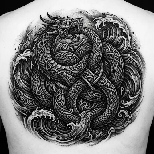 Jörmungandr Mythical Sea Serpent Tattoo Design