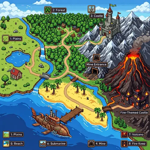 Pixel Art Adventure: Diverse Environments in Top-Down View