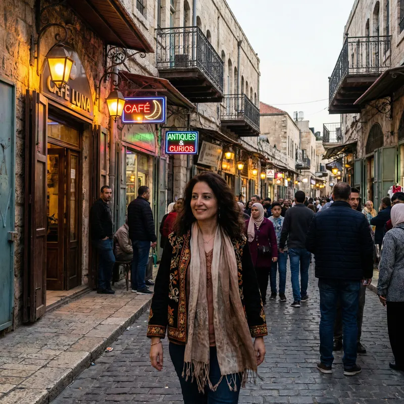 Elegant Brown-Haired Woman Strolling Along City Street