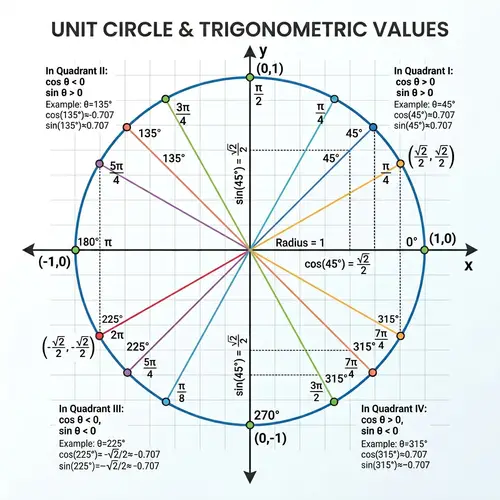 Unit Circle Trigonometric Values Explained - Cartesian Coordinates