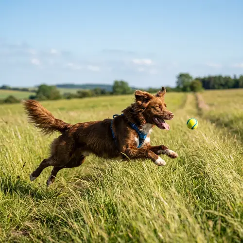 Enthusiastic Dog Playing in Open Field | Joyful Pet Entertainment