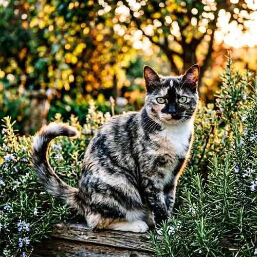 Medium-Sized Domestic Cat with Sleek Black, White, Grey Coat