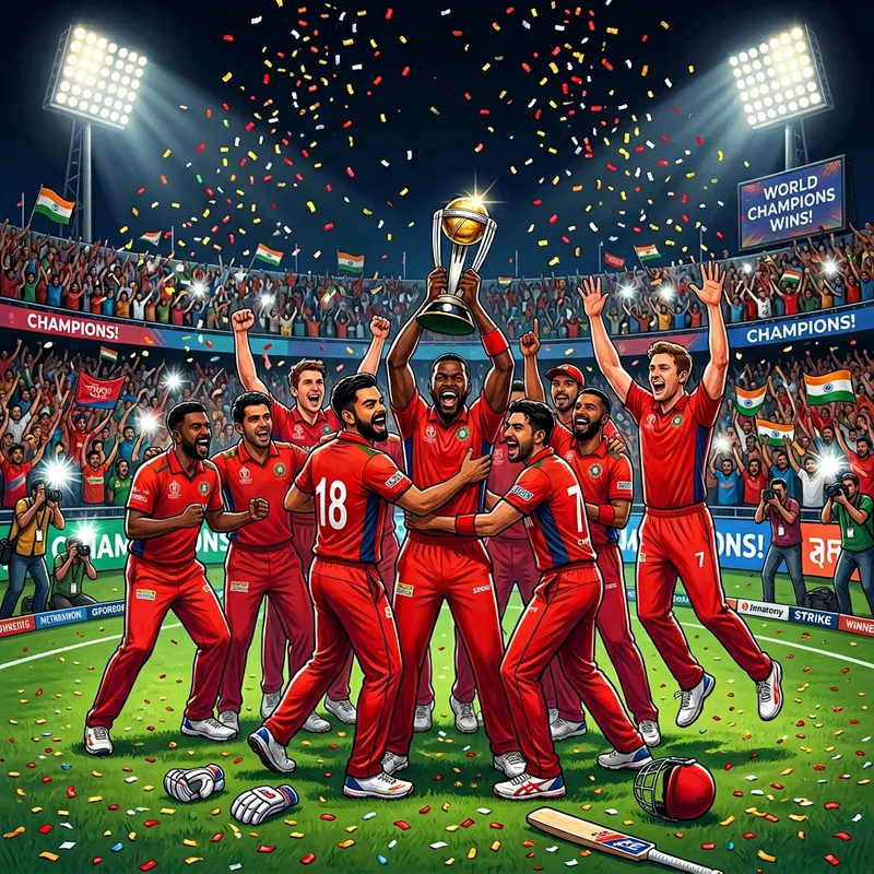 Triumphant Multicultural Cricket Team Celebrates Victory Under Floodlights