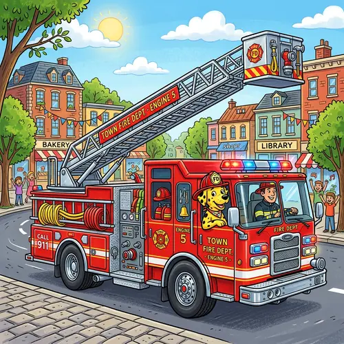 Cartoon Fire Engine Illustration - Vivid & Fun