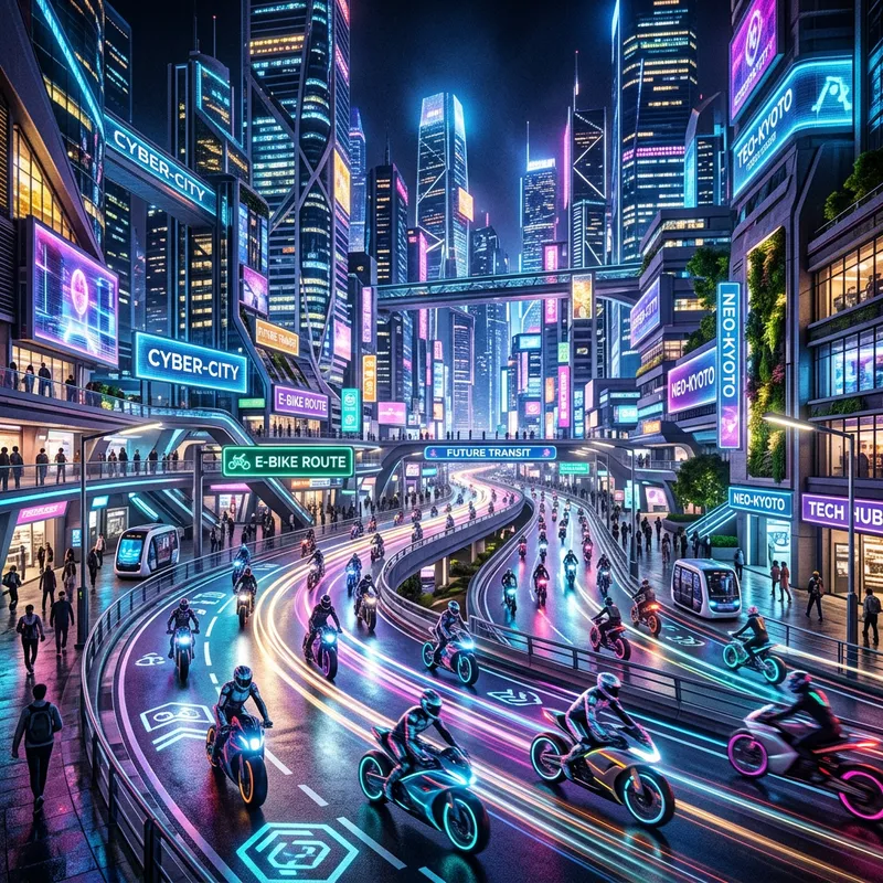Ultimate Futuristic Cityscape | Vibrant Neon Lights & Sleek Electronic Bicycles Ultimate Futuristic Cityscape | Vibrant Neon Lights & Sleek Electronic Bicycles