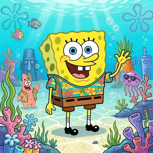 SpongeBob SquarePants in a Colorful Swimsuit