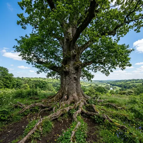 Colossal Tree with Spreading Roots in Verdant Soil