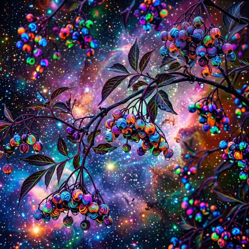 Psychedelic Elderberries: Vibrant Colors in Cosmic Harmony