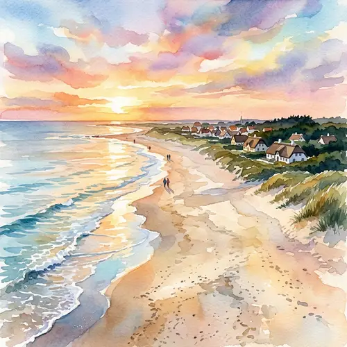 Søndervig Danish Coastal Town - Serene Watercolor Landscape