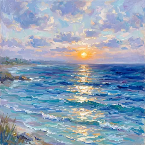 Serene Ocean Impressionist Painting