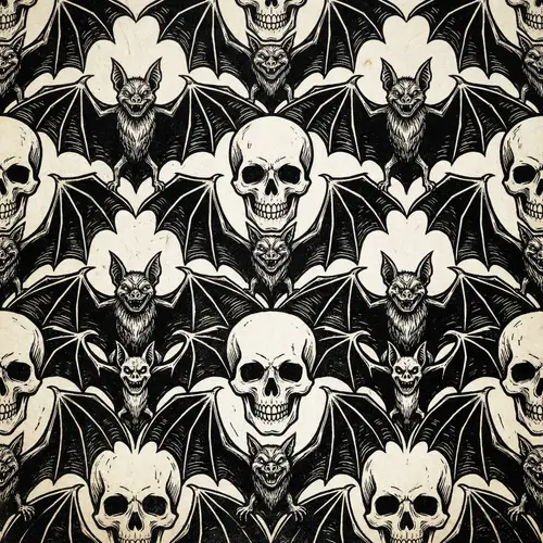 Creepy Black and White Bat & Skull Tessellation Art