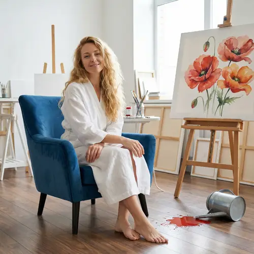 Poised Caucasian Woman in Modern Art Studio | Hyperrealism