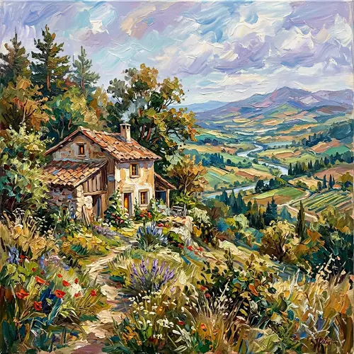 Beautiful House in Verdant Nature | Impressionist Art