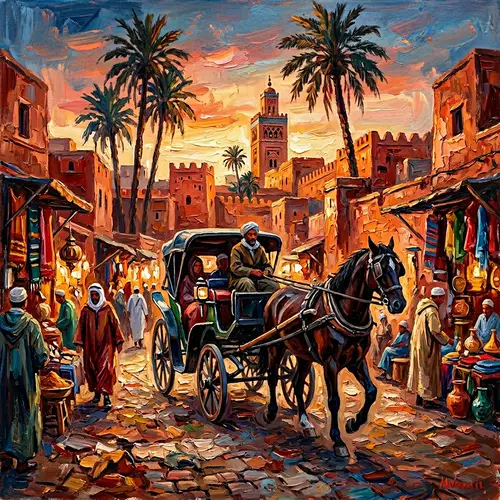 Impressionistic Impasto Oil Painting of Marrakech Carriage