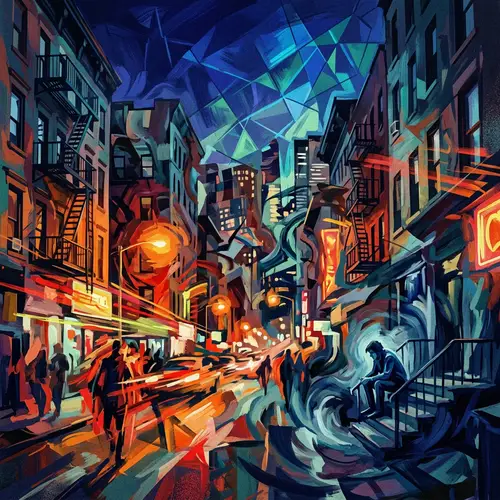 Urban Schizophrenia Art: Fragmented Cityscape in Kaleidoscope Colors