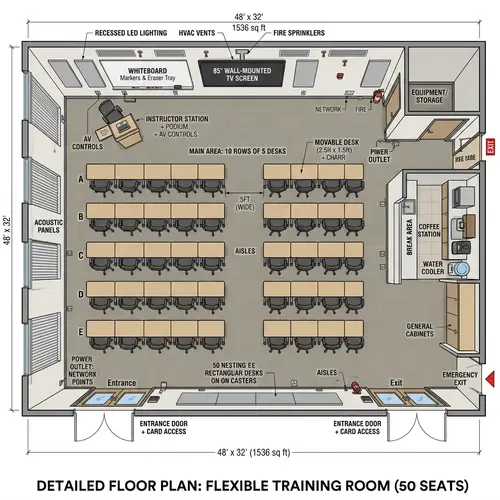 Office Training Room Layout for 50 Seats