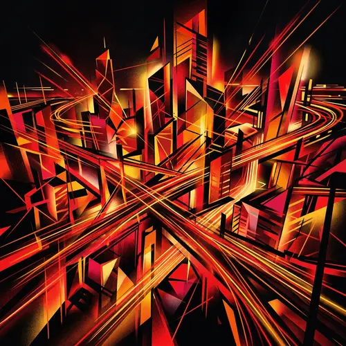 Dynamic Cityscape: Geometric Shapes & Bold Colors