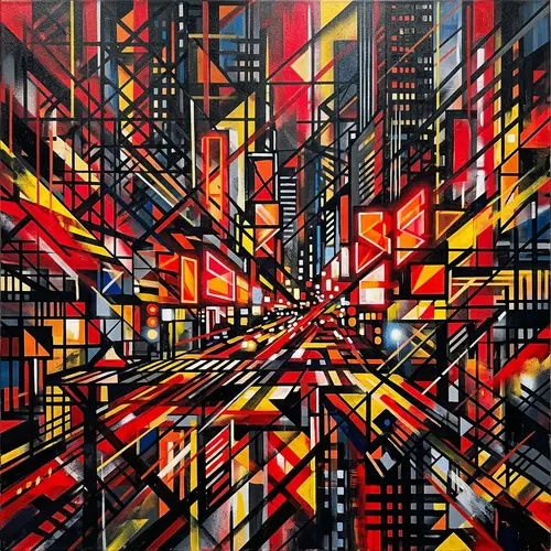 Dynamic Urban Abstract Art: Geometric Shapes & Bold Colors