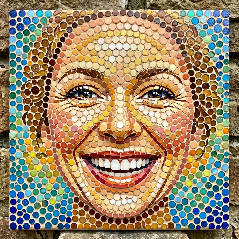 Happy Face Mosaic: Smiling Expression in Circular Tiles