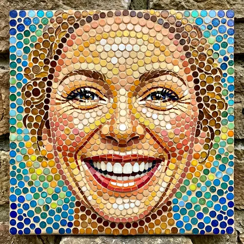 Joyful Mosaic Art: Smiling Face with Circular Tiles
