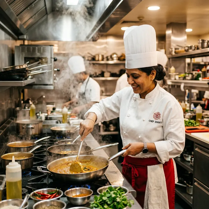 Female Chef Cooking Aromatic Dishes