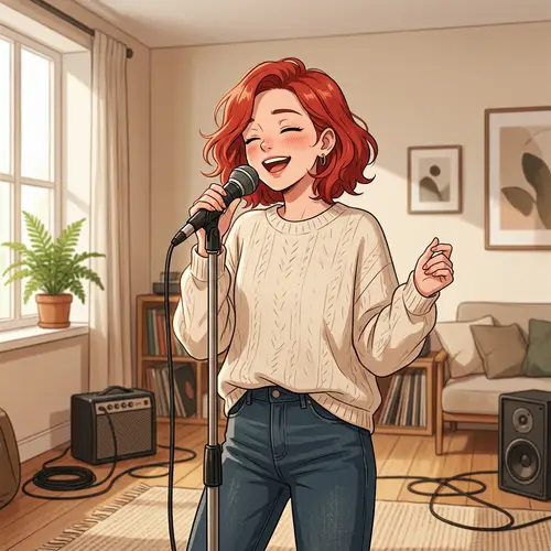 Passionate Anime Girl Singing in Comfortable Room | ANIMEXYZ